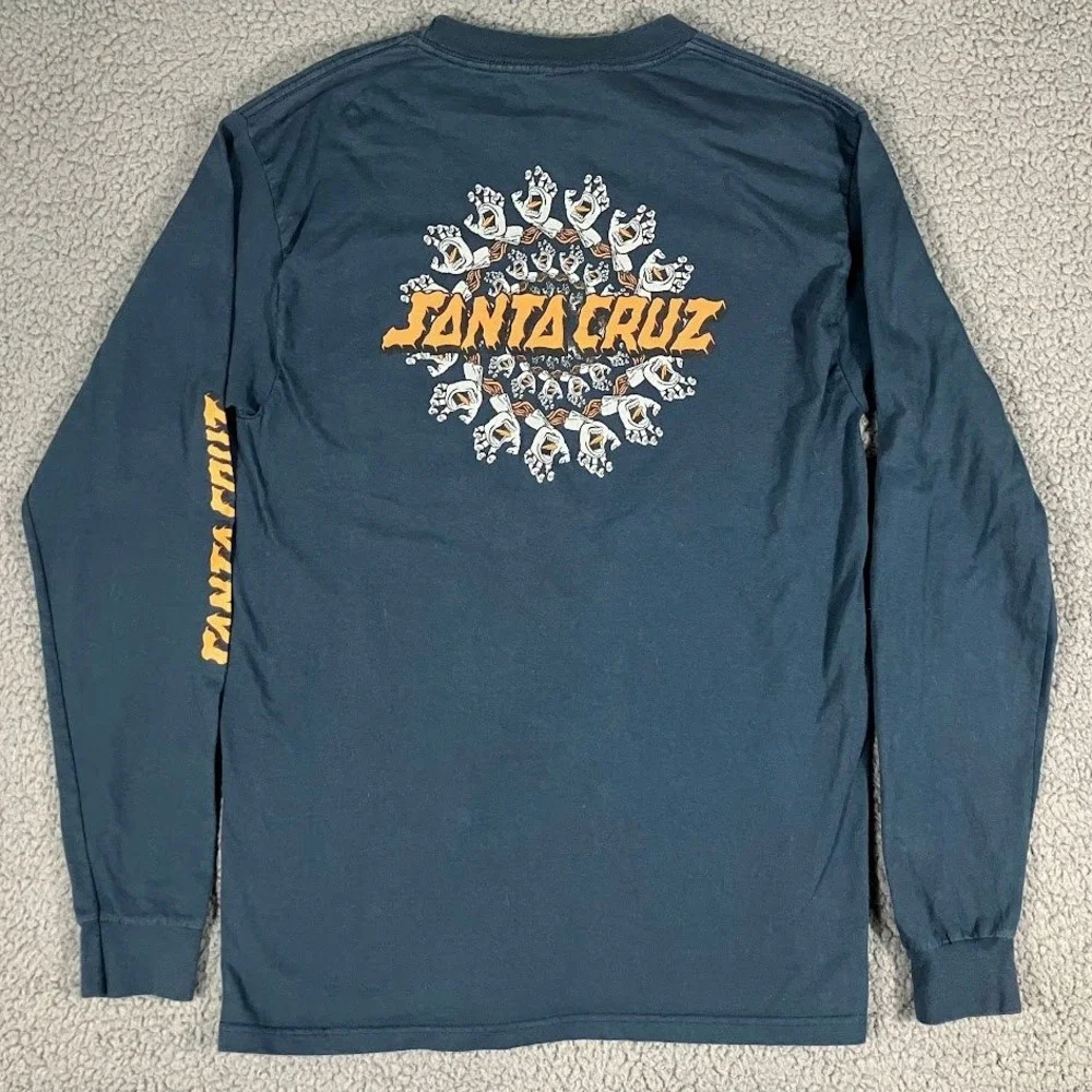 Santa Cruz Screaming Hand Long Sleeve Graphic T-Shirt Navy Blue Orange Mens M